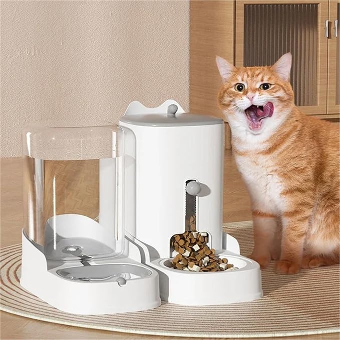 Large Capacity Automatic Pet Food & Water Dispenser, 2-in-1 Feeder & Drinker Bowl for Cats & Dogs Pet Supplies(Blue w)