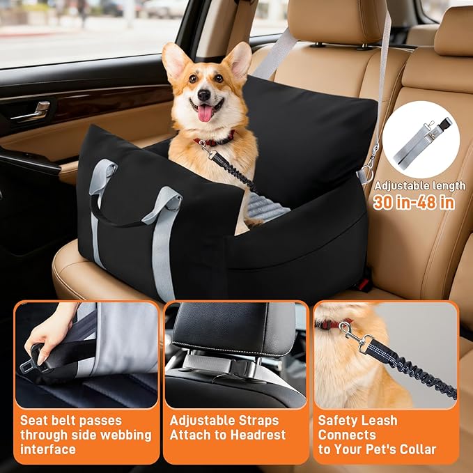 Waterproof Dog Car Seats for Small Medium Dogs, Dog Booster Seat 4in Memory Foam Pet Car Seat up to 40 lbs with Pockets, Travel Pet Car Seat with Detachable Washable Cover and Cushion