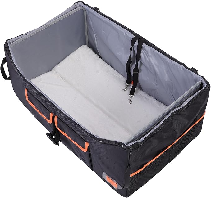 Dog Car Seat for Small Dogs, Dog Booster Car Seat with Adjustable Safety Belt and Storage Pocket, Detachable Washable Dog Bed for Car, Pet Car Seat Travel Bed Under 45lbs