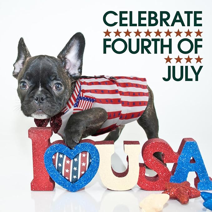 Kuoser Independence Day Dog Tuxedo Dog Suit and Bandana Set, 4Th of July Dog Costume American Flag Dog Outfit with Bow Tie for Large Medium Small Dogs Golden Retriever Samo Bulldogs, L