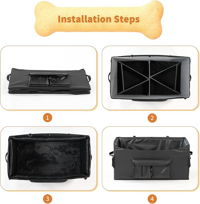 Black Dog Booster Seat for 2 Small Dogs or Medium Dog – Upgraded PU Leather Waterproof Anti-Odour Car Seat with 2 Safety Belts, 2-Sided Cushion & Storage Pockets