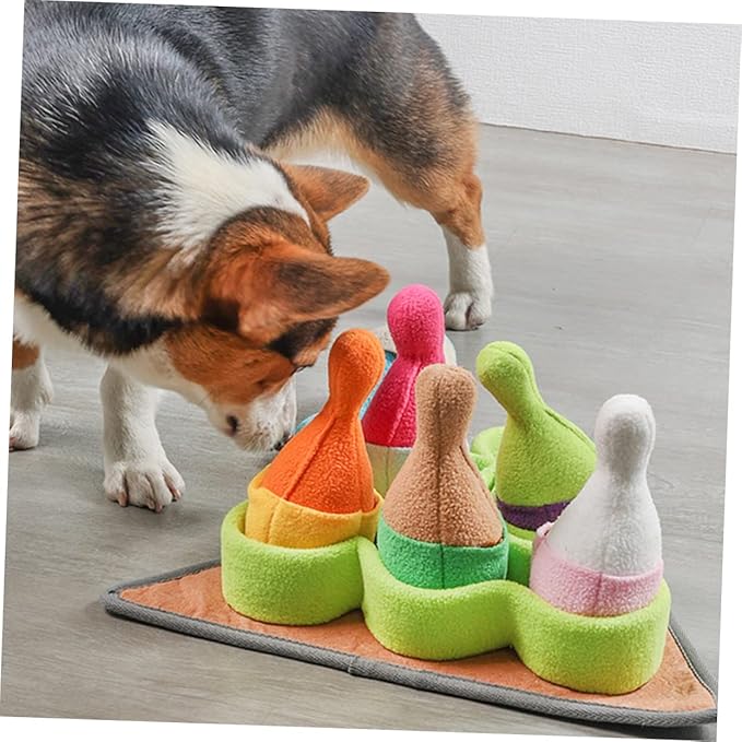 VANZACK Dog Snuffle Bowling Toy Interactive Puppy Training Plaything Squeaky Sounds Foraging Mat for Dogs PET Chewing Cushion for Mental Stimulation and Nose Work