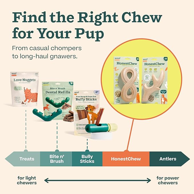 WOOF HonestChew Dog Toy Infinity - Durable Dog Chews - Made with Natural, Plant-Based Ingredients - Splinter-Resistant - Safer Than Dog Bones - Small