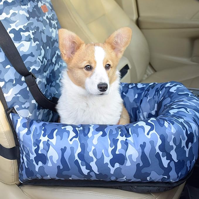 Dog Bed Dog Car Seat Puppy Pet Car Booster Seat,Detachable Non-Slip Dog Travel Car Carrier Bed with Clip-On Safety Leash,Removable Washable Cover for Small and Medium Pets