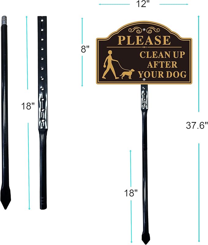 Please Clean Up After Your Dog Sign with 36-inch Metal Stakes, 12”x8” No Pooping Dog Signs for Yard, Aluminum,Rust-Free, 2Pack