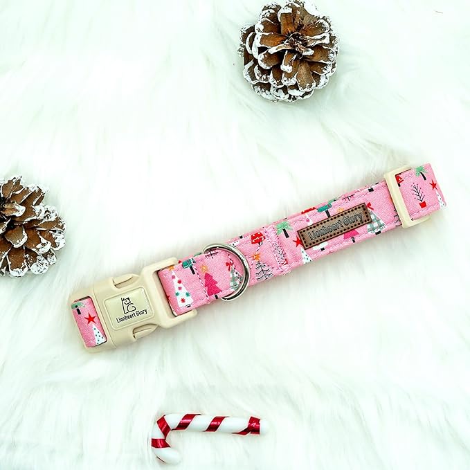 Lionheart glory Christmas Dog Collar, Pink Christmas Tree Fall Cute Dogs Collar Adjustable Soft Comfortable Collars for Large Dogs Girl or Boy Pet Gift