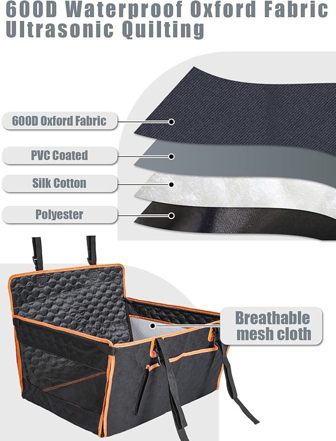 Dog Car Seat for Large Dogs,Waterproof Fabric with Breathable Mesh&Adjustable Dog Seat Belt for Car,Dog Bed for Back Seat Up to 40 LB-Medium Orange