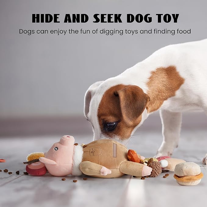 Nocciola Stuffed Pig Dog Toys: Hide and Seek Funny Squeaky Crinkle Plush Dog Chew Toys for Small Medium Breed, Cognitive Training Pet Enrichment Gifts Supplies