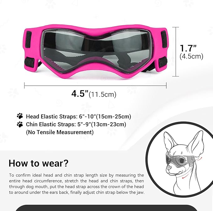 Namsan Dog Goggles Small Breeds, UV Protection Dog Glasses for Small Dogs, Puppy Sunglases Windproof Dustproof Driving Eye Protection, Adjustable, Cool Pink