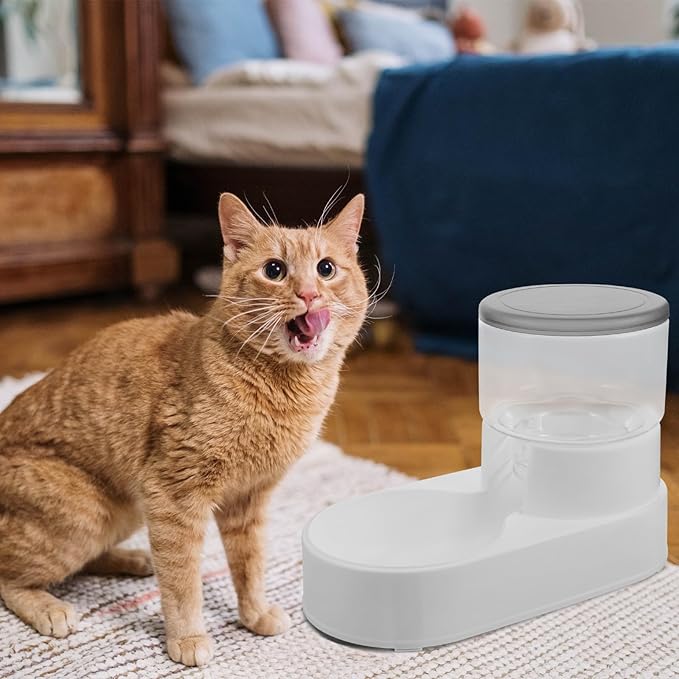 Automatic Pet Feeder Dispenser Bowl with Anti-Spill Design, Auto Fill Dog and Cat Food Container, Gray, Suitable for Multi-pet Feeding at Home