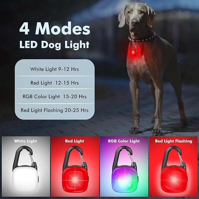 Dog Lights for Night Walking,2 Pack LED Rechargeable Safety Dog Collar Light Clip On with 4 Modes,IP68 Waterproof for Night Walking,Camping,Running, Hiking, Cycling