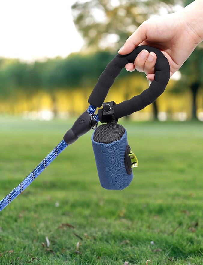 Gobeigo【Easy Pull-Out Version】 Dog Poop Bag Holder,【2-in-1 Hard Plastic Insert & Soft Fabric Bag】Snap-On Strap Dispenser Fits Retractable and Standard Leashes with 1 Roll Bags (Navy Blue)