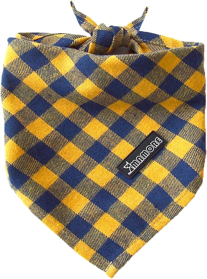 Adjustable Plaid Dog Bandanas,1PC Soft Washable Cotton Triangle Bib Kerchief Scarfs for Small Medium Large Dogs and Cats (Square Yellow, Small)
