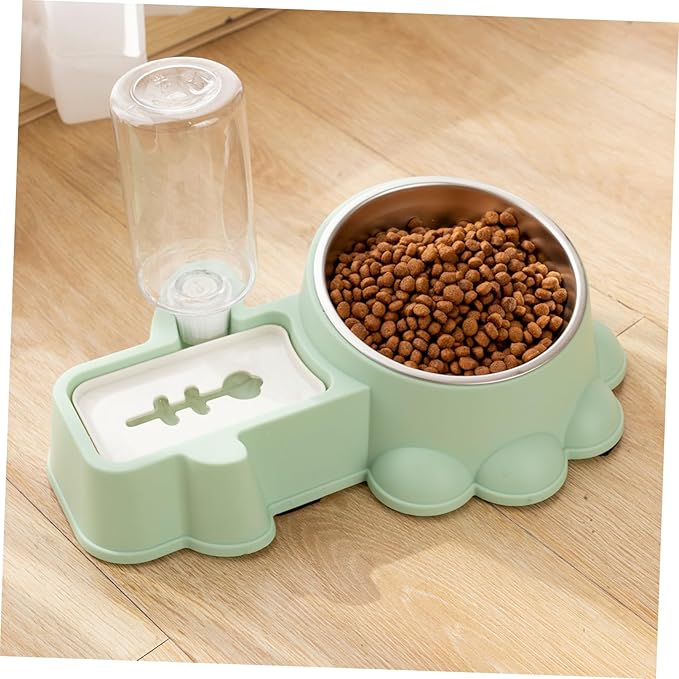 SUPVOX Automatic Stainless Steel Dog Food and Water Dispenser Bowl Multifunctional Feeder for Dogs and Puppies Break Design Green Easy to Clean