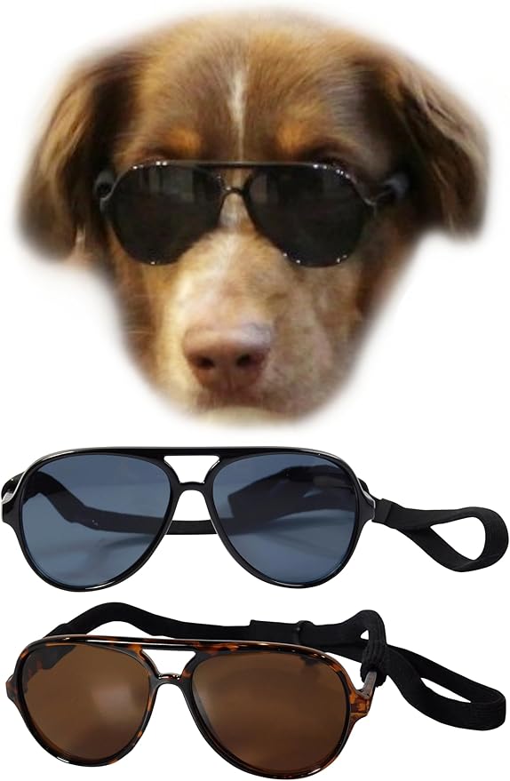G010 Dog Pet Costume Prop Aviator Sunglasses Medium Breeds 20-40 lbs (2-Pack Black+ Tortoise Brown)