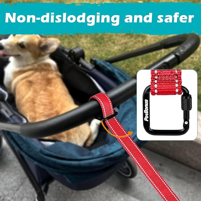 PetBonus Dog Leash Wrist Strap, Safety Strap for Retractable Leash, Lockable Reflective Short Dog Walking Lead with Adjustable Soft Padded Handle, Extra Layer Security for Pet Stroller (Red)