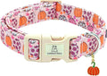 Lionheart glory Halloween Dog Collar-Pumpkin Floral Fall Pink Dog Collars with Cute Ghost Pendant Soft Adjustable Collar for Small Dogs Female Male Collars Party Pet Gift