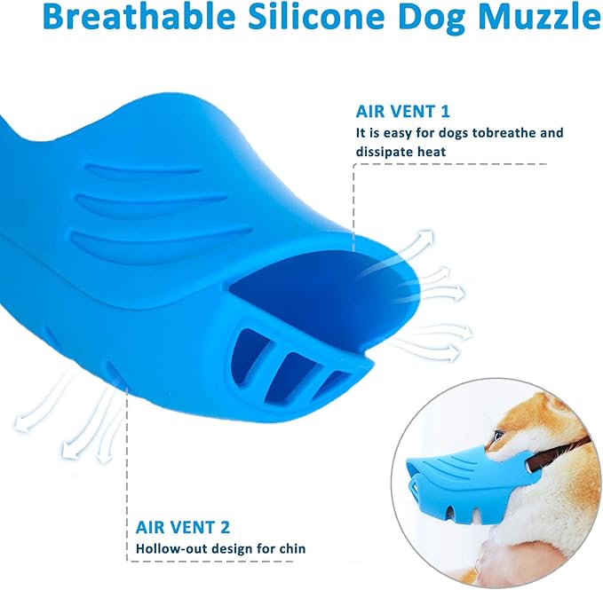 Dog Muzzle, Soft Duck Silicone Mouth Cover with Adjustable Strap for Small Medium Dogs, Best to Prevent Barking, Biting, and Chewing(Blue,S)