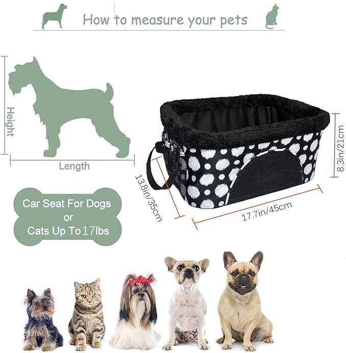 Pet Car Booster Seat for Small Dogs Cats with Clip on Safety Leash,Breathable Pet Dog Cat Car Booster Seat,Portable Travel Car Carrier Bag for Small Dogs Puppies Up to 17 Lbs