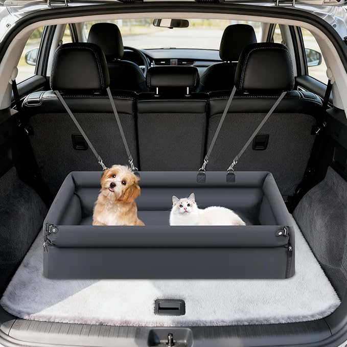 Small Dog Car Seat, Detachable Washable Dog Car Bed W/ 2 Adjustable Slings + Zipper, Folded Pet Carseat, Seat Mount for Pets Such As Cats, Small Dogs. (Blue)