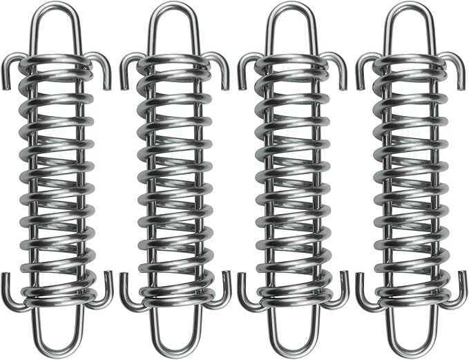 Stainless Steel Dog Leash Shock Absorbing Spring by SUUJI - 4 Pcs Dog Cable Tie Out Buffer Spring for Run Or Training,Heavy Duty Tent Rope Fixed Buckle Tensioner for Outdoor Hiking Camping