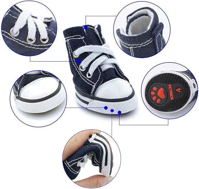 Pet Shoes Puppy Sport Denim Shoes Casual Style Anti-Slip Boots Sneaker Booties 4Pcs