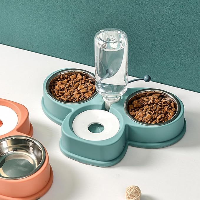 YARNOW Automatic Pet Feeder and Waterer Double Bowl 720ml Stainless Steel Bowls Anti-Skid Household Kitten and Dog Water Dispenser for Home Use