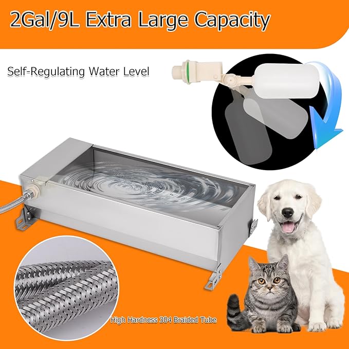 Automatic Livestock Water Trough, Animal Drinking Water Bowl Dispenser with Float Valve Kit, Self Filling Water Trough for Dogs Large Capacity Dog Waterer for Horse,Goat,Pig,Dog, Sheep