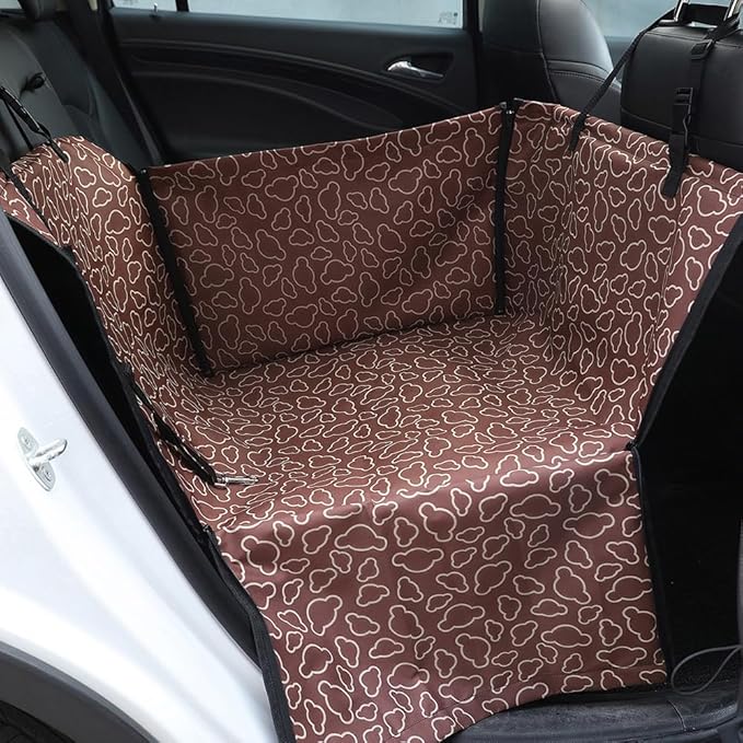Pet Car Seat for BMW i3 Sedan 2025 Washable Dog Cat Portable Breathable Bag with Seat Belt Foldable Pet Seat Cover Suitable for Pets Up to 20kg,Coffee Cloud