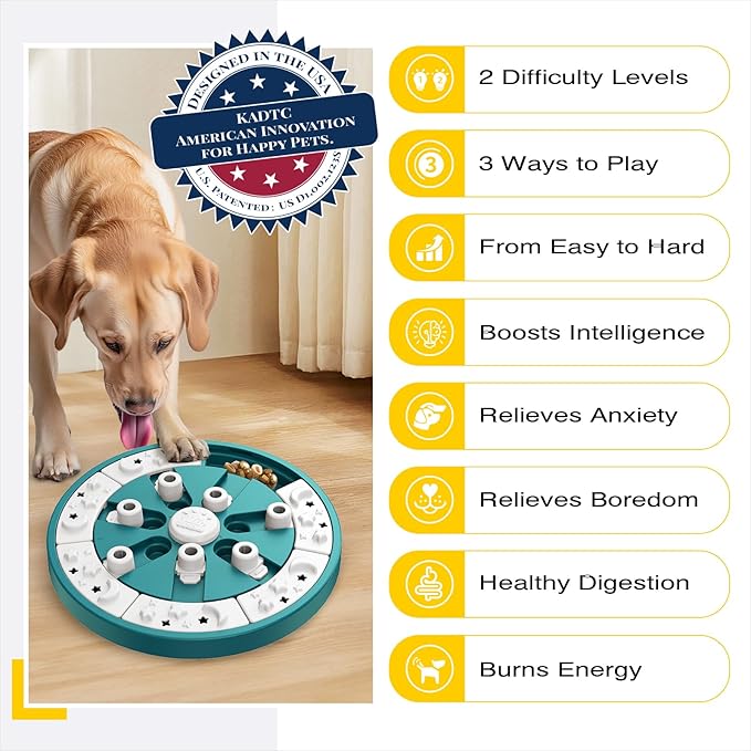 KADTC 2 Levels of Step-by-Step Challenge,Large Size,Beginner to Advanced Dog Puzzle Toys,3 Ways to Play,U.S. Brand & Design Treat Puzzles for Dogs Mental Stimulation Enrichment Food Slow Feeder Toy