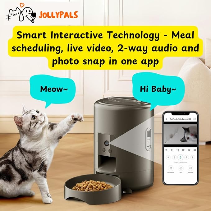 PeekABowl Smart Pet Feeder - Automatic & Interactive Feeder - Live Camera, 2-Way Audio, Feeding App, 2L Capacity - Cat & Dog