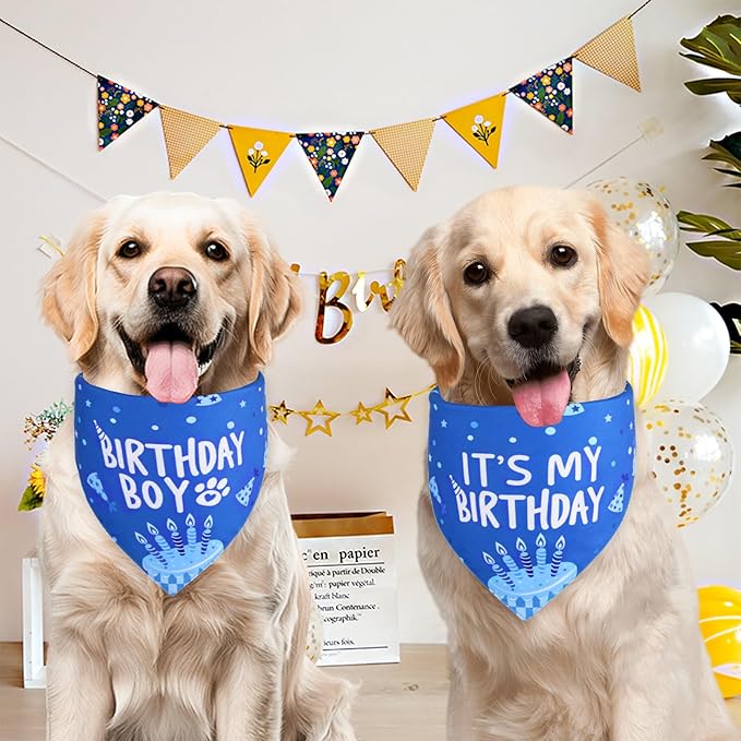 Birthday Dog Boy Bandana Blue Small 1PCS, Durable Triangle Reversible Scarf Bibs Handkerchief for Puppy Pet