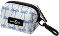 Lucy & Co. Dog Poop Bag Holder - Leak Proof Dispenser with Leash Attachment - Easy Refills - Hygienic Pet Poop Pickup - White with blue bows