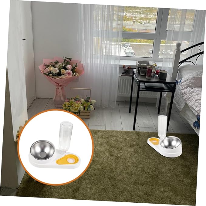 Mobestech Automatic Pet Feeder and Dog Water Dispenser Bowl, White Food and Drinking Station for Puppies and Dogs, Spill-Resistant Pet Feeding Supplies for Home Use