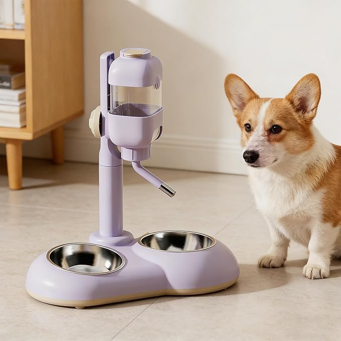 Standing Water Dispenser for Pets, Automatic Food and Water Dispenser for Cats, and Kittens, Violet