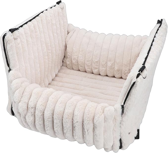 Dog Car Seat for Small Dogs, Detachable Washable Booster Seat, Plush Semi Enclosed Design Puppy Car Travel Carrier Bed, Portable Foldabble Pet Travel Bed