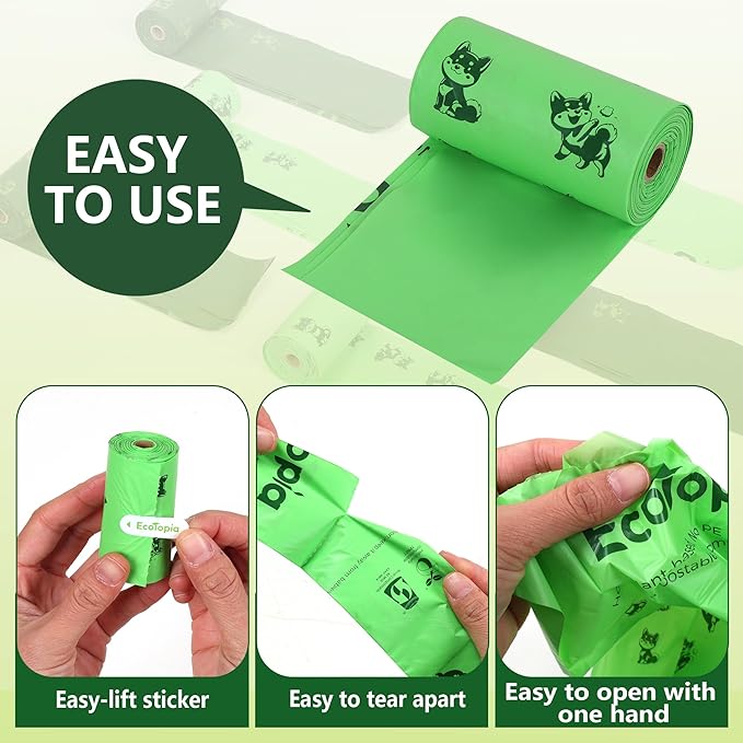 Biodegradable Dog Poop Bags, 120 Compostable Pet Waste Bags Rolls, Plant-Based & Plastic-Free, Extra Thick Leakproof, Unscented, ASTM D6400 & EN 13432 Compliant, Dark Green