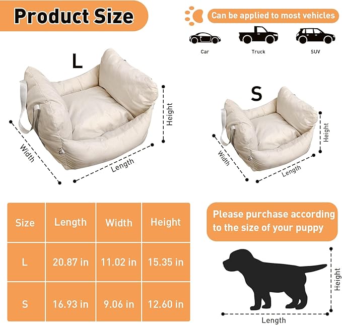 ETIAL Dog Car Seat for Small & Medium Dog, Non-Slip Dog Carriers with Storage Pockets and Dog Safety Leash, Portable Pet Travel Carrier Bed for Car, Truck, and SUV (Khaki,22.4"x21.7"x13.8")