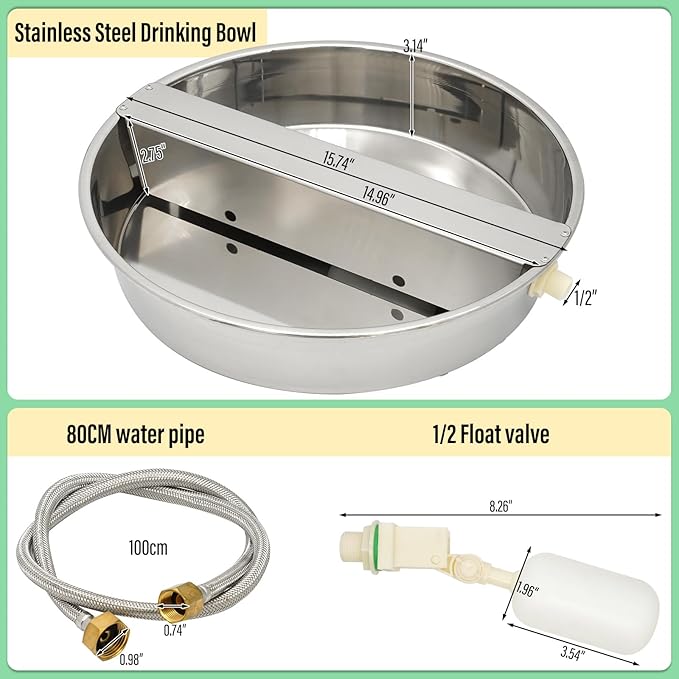 Automatic Dog Water Dispenser with Anti-tip Bracket, 1.5 Gal Outdoor Dog Water Bowl and Stainless Steel Self Filling Dog Water Bowl for Pets, Livestock Waterer