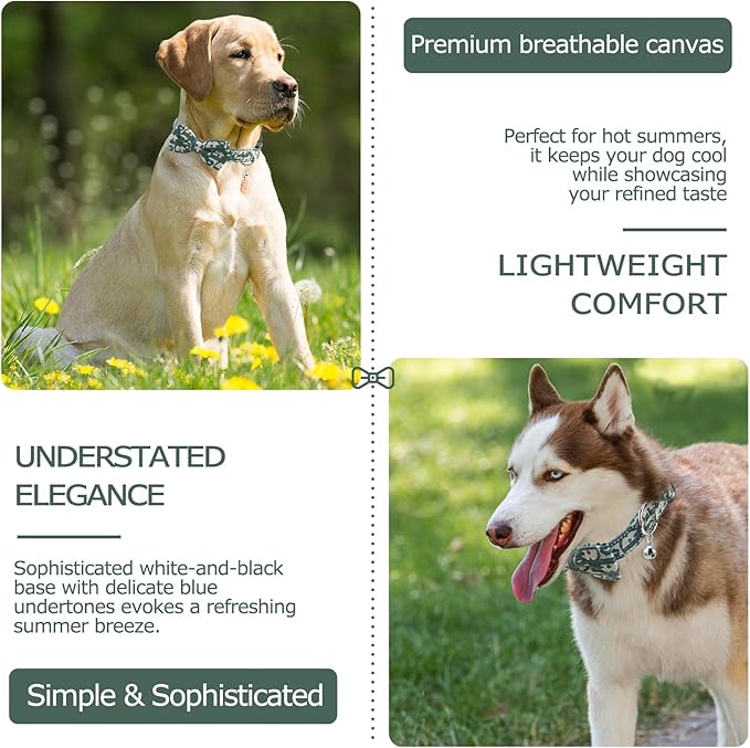 Bowtie Collars for Big Dogs, Elegant Puppy Collars with Leash Set, Dog Collars with Bowtie Adjustable 15.7"-20.9", Green, L