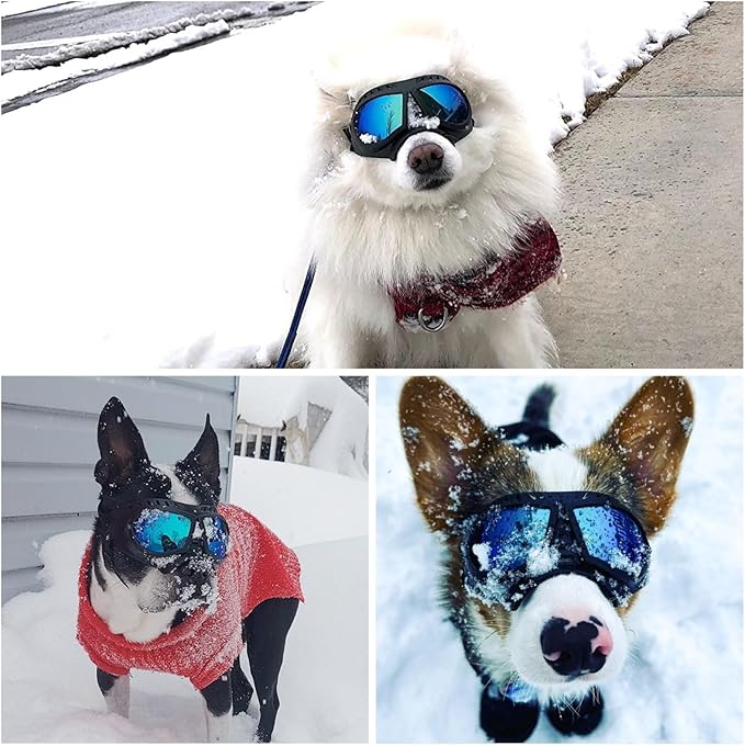 Namsan Dog Goggles Small Breed, Wide Snout & Soft Frame, Tactical Driving Sunglasses for Dogs Small to Medium Breed, Anti-UV Dog Eye Protection, Windproof Dustproof, Adjustable, Blue Lens