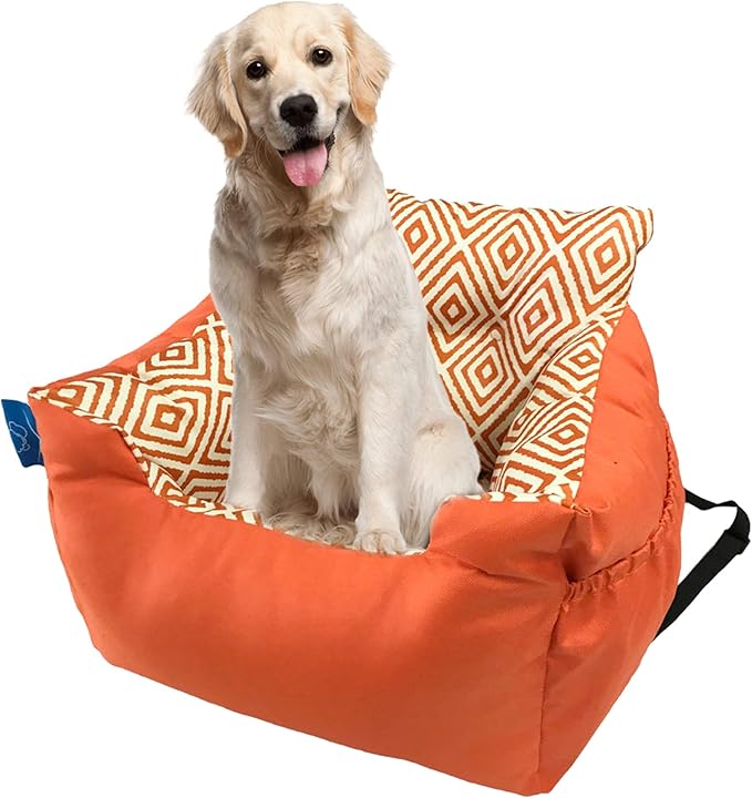 Waterproof Dog Car Seat with Removable Cushion - Pet Car Booster Bucket Seat - 18x16x12 Inches (Orange)