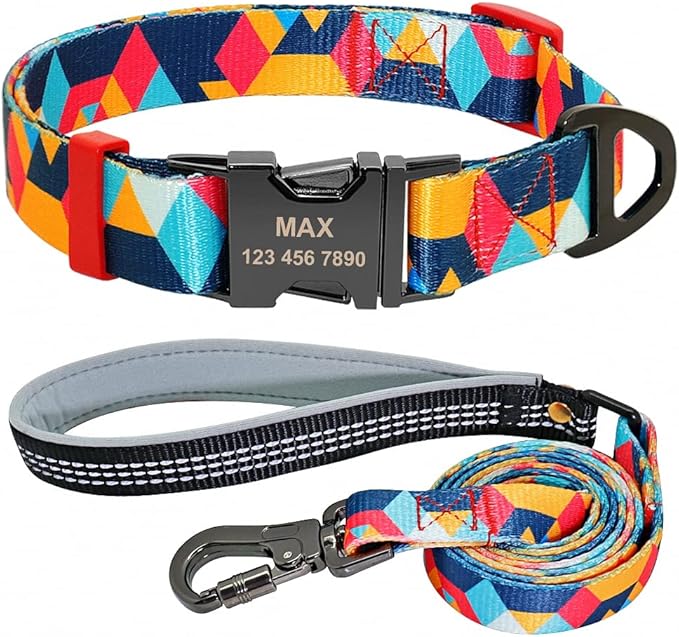 Nylon Dog Collar Leash Set Soft Personalized Dogs Collars Lead Padded with Safety Buckle for Small Medium Large Dogs Pet Pitbull Orange M