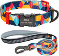 Nylon Dog Collar Leash Set Soft Personalized Dogs Collars Lead Padded with Safety Buckle for Small Medium Large Dogs Pet Pitbull Orange M