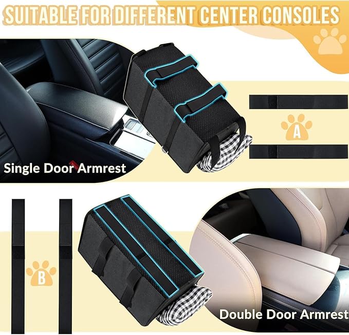 Dog Car Seat for Small Dogs, Portable Center Console Pet Car Seat with Headrest Anchoring Straps & 2 Washable Cushions, Pet Carrier for Travel (Up to 11lbs) (Black)
