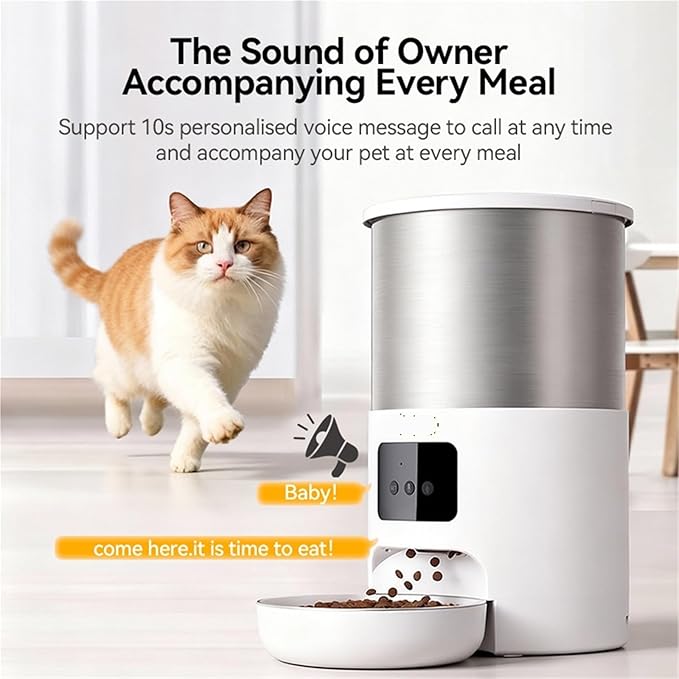 Compatible for Stainless Steel Smart Pet Feeder WiFi Remote Voice Recorder Cats Dogs