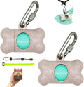 Dog Poop Pickup Bags Holder Dispenser with Standard-Sized Leak-Proof Scented Doggy Waste Bags and Carabiner with Safety Lock&Fastener Never Loose on Leash Lead Again (2 Holders 30 Bags, Beige)