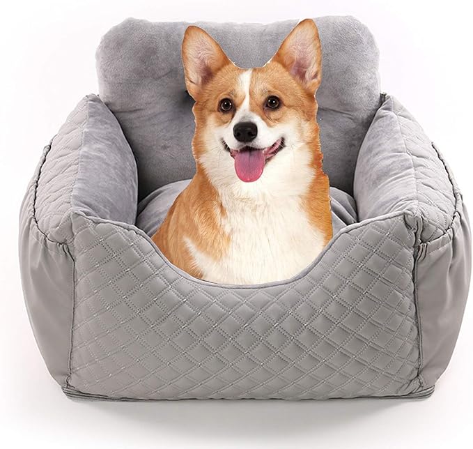 Dog Car Seat Puppy Booster Seat Detachable Non-Slip Dog Travel Car Carrier Bed Safety Seats with Storage Pocket and Clip-On Safety Leash with Removable Washable Cover for Small Dogs Or Cats