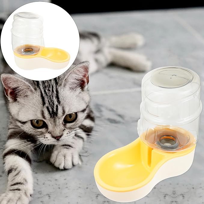 Luxshiny Automatic Pet Water Dispenser Bowl for Dogs and Cats, Slant Design Cream Yellow Plastic Water Feeder, Suitable for Puppies and Adult Pets, for Home and Travel Use