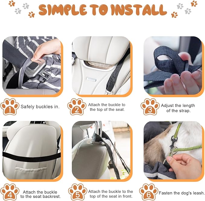 Small Dog Car Seats Washable Dog Booster Seat for Car Clip-On Leash and Cushion with Storage Pockets Under 25lbs Portable Travel Pet,Black with Handle